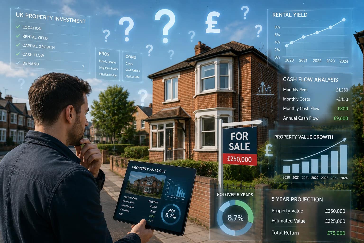 Comparison of good and bad UK property investment showing rented home success versus empty property mistakes and financial loss