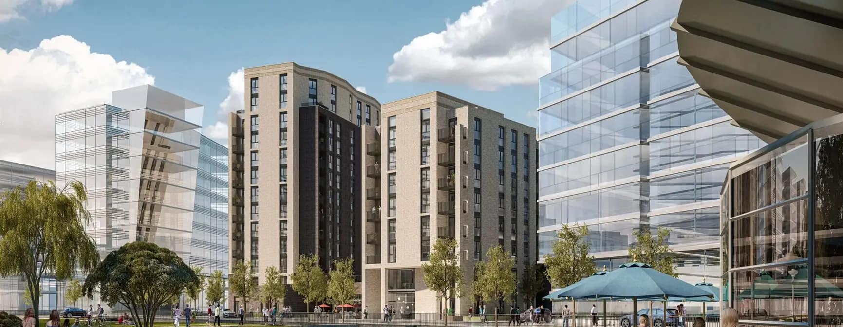 Modern buy to let apartment development with landscaped surroundings showing investment purchase process by 365 Invest UK