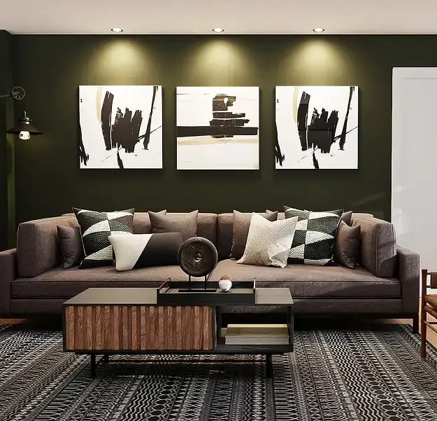 Modern living room with sofa artwork and coffee table representing social housing investments with 365 Invest interior standards